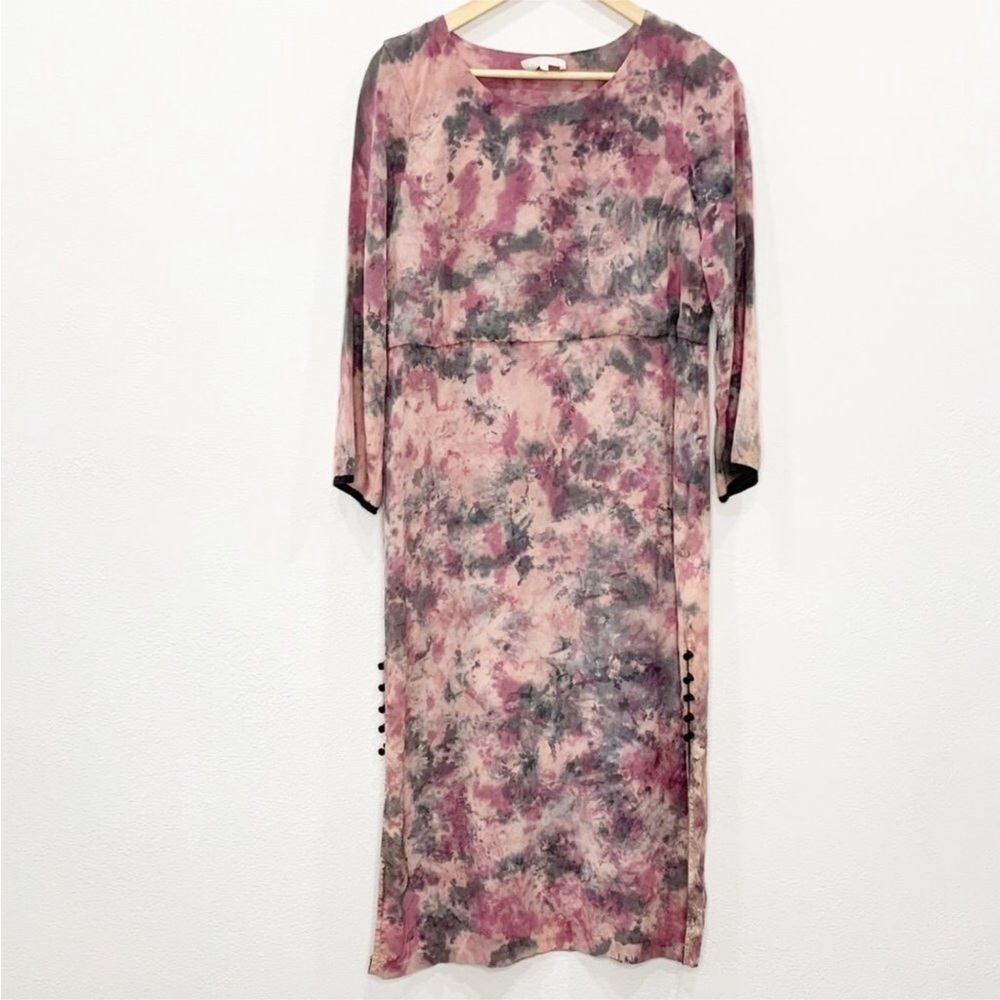 Amanda Bond Silk Midi Dress Watercolor Pink Size Small‎